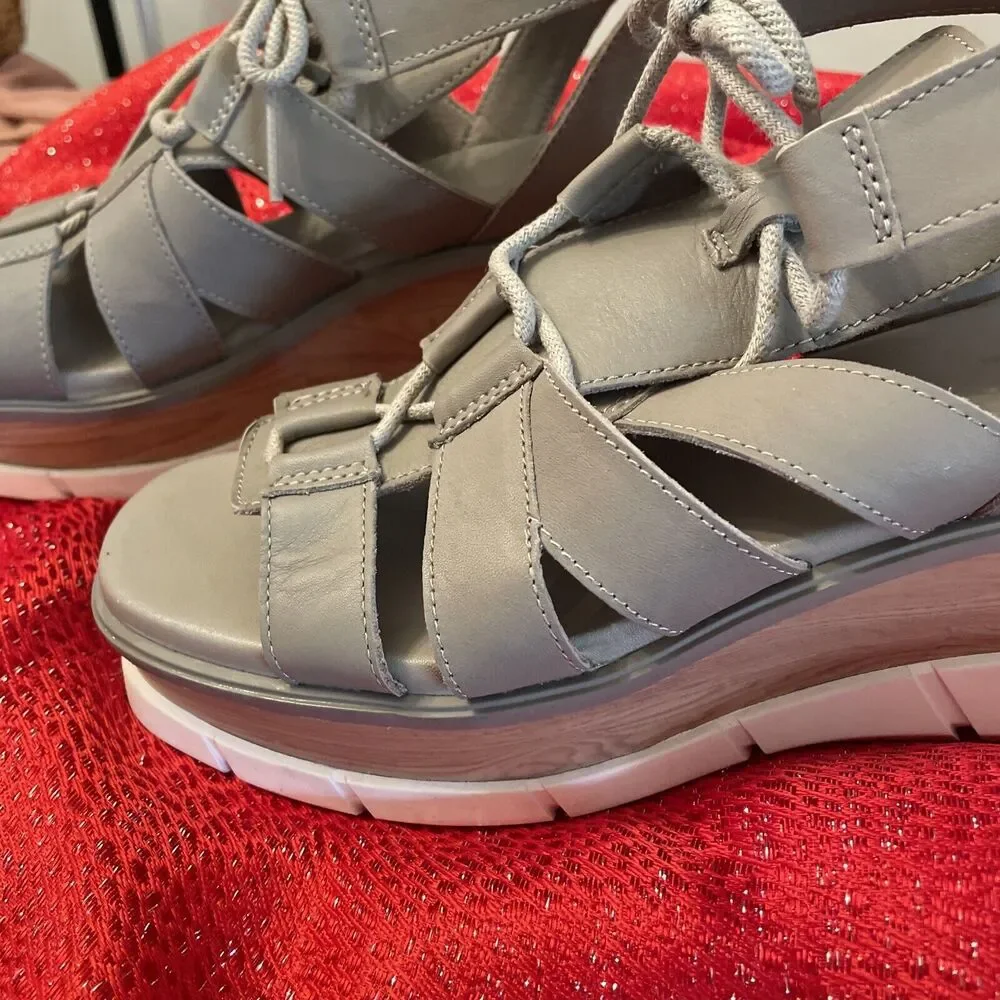 Sorel Platform Sandals Gladiator Lace Up Womens Sandal Size U.S.A 8.5 Gray